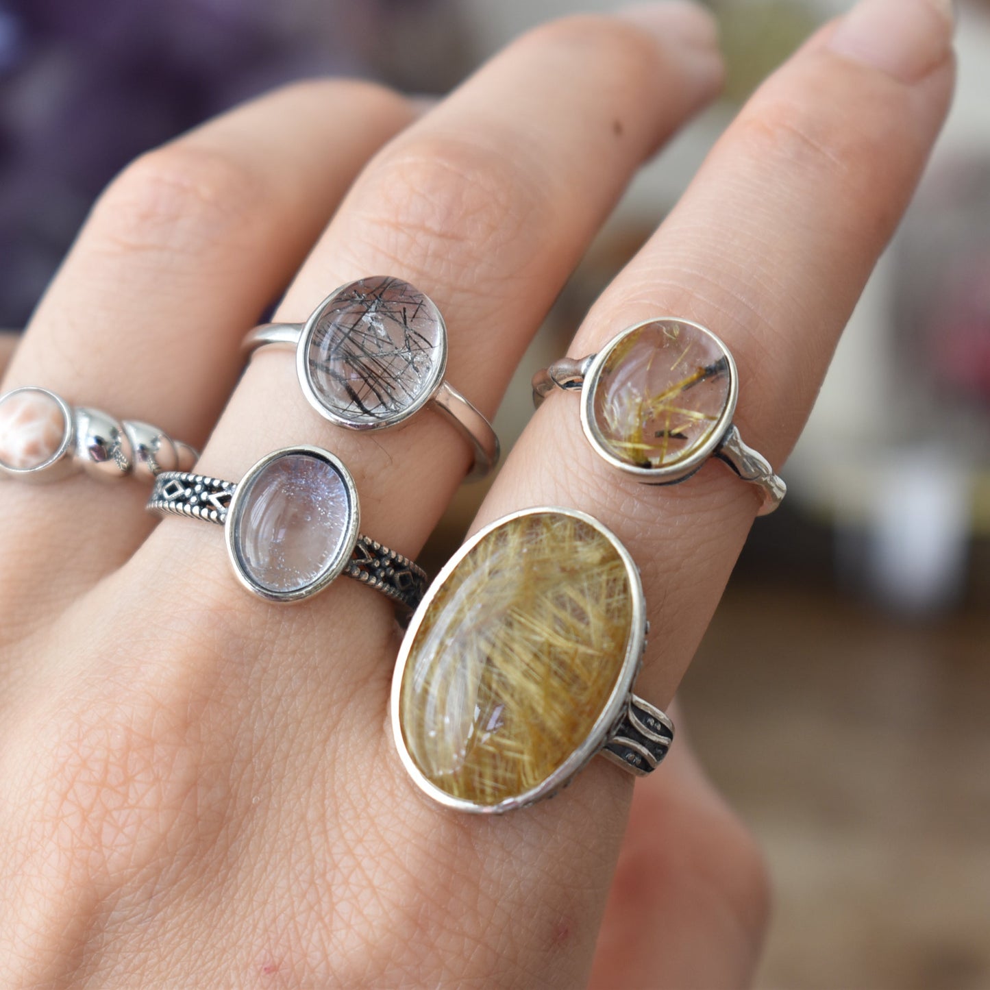 Pink Larimar Sterling Sliver Ring Adjustable