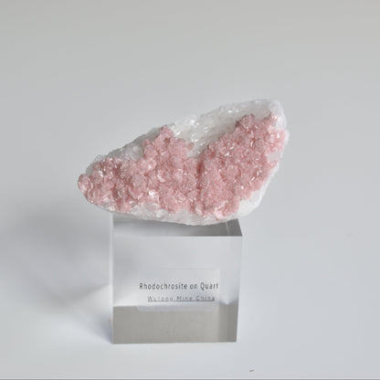Rhodochrosite on Quartz (with pyrite) Specimen