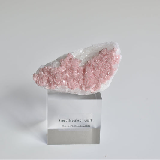 Rhodochrosite on Quartz (with pyrite) Specimen