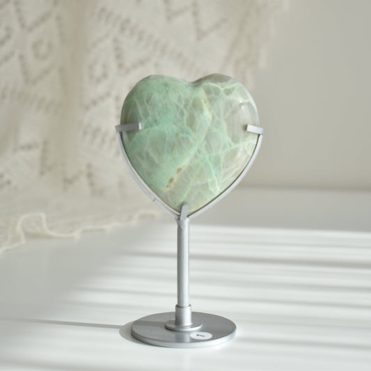 Green Moonstone Heart with Custom Stand  #1