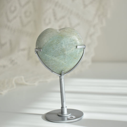 Green Moonstone Heart with Custom Stand #3