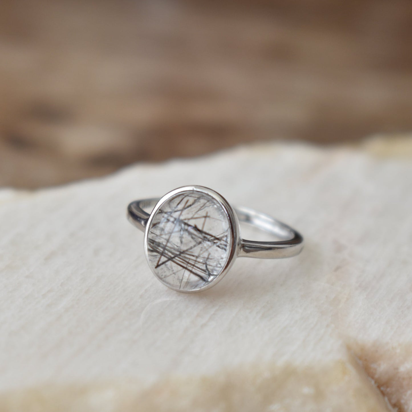 Black Tourmaline Sterling Sliver Ring Adjustable