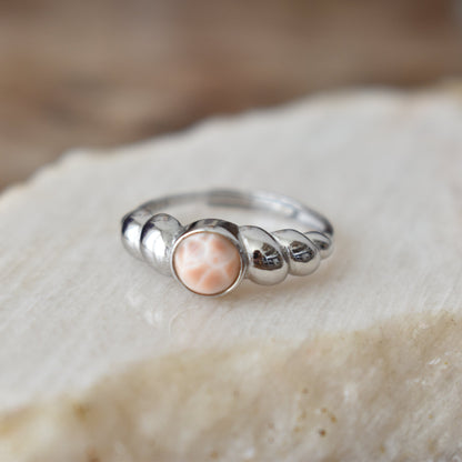 Pink Larimar Sterling Sliver Ring Adjustable