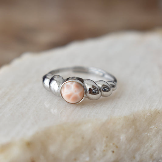 Pink Larimar Sterling Sliver Ring Adjustable
