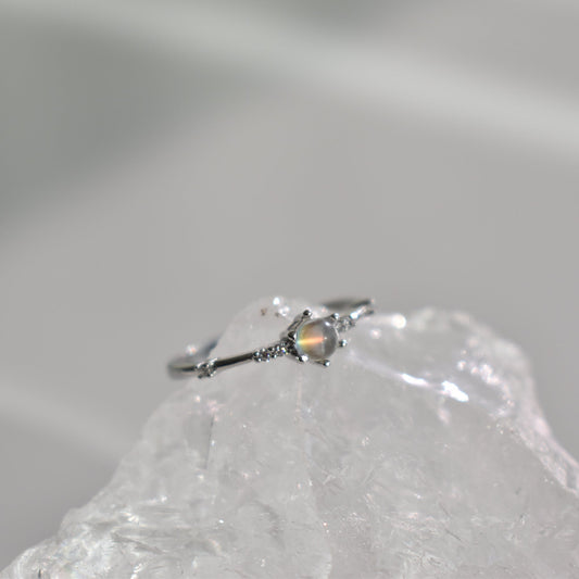 Madagascar Rainbow Moonstone Sterling Sliver Ring Adjustable