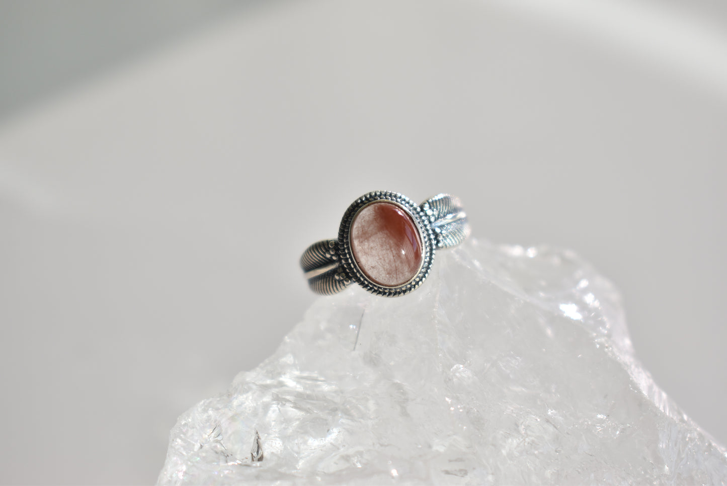 Red Amphibole Sterling Silver Ring Adjustable