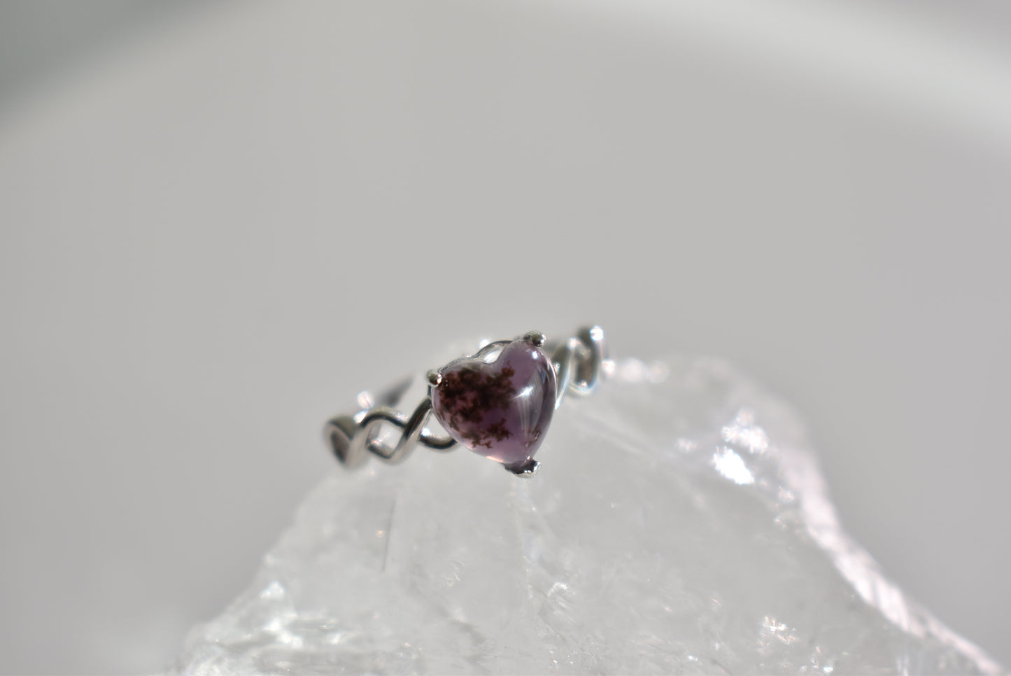 Dendritic Lilac Chalcedony Sterling Silver Ring Adjustable