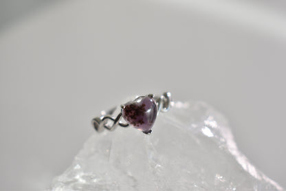Dendritic Lilac Chalcedony Sterling Silver Ring Adjustable