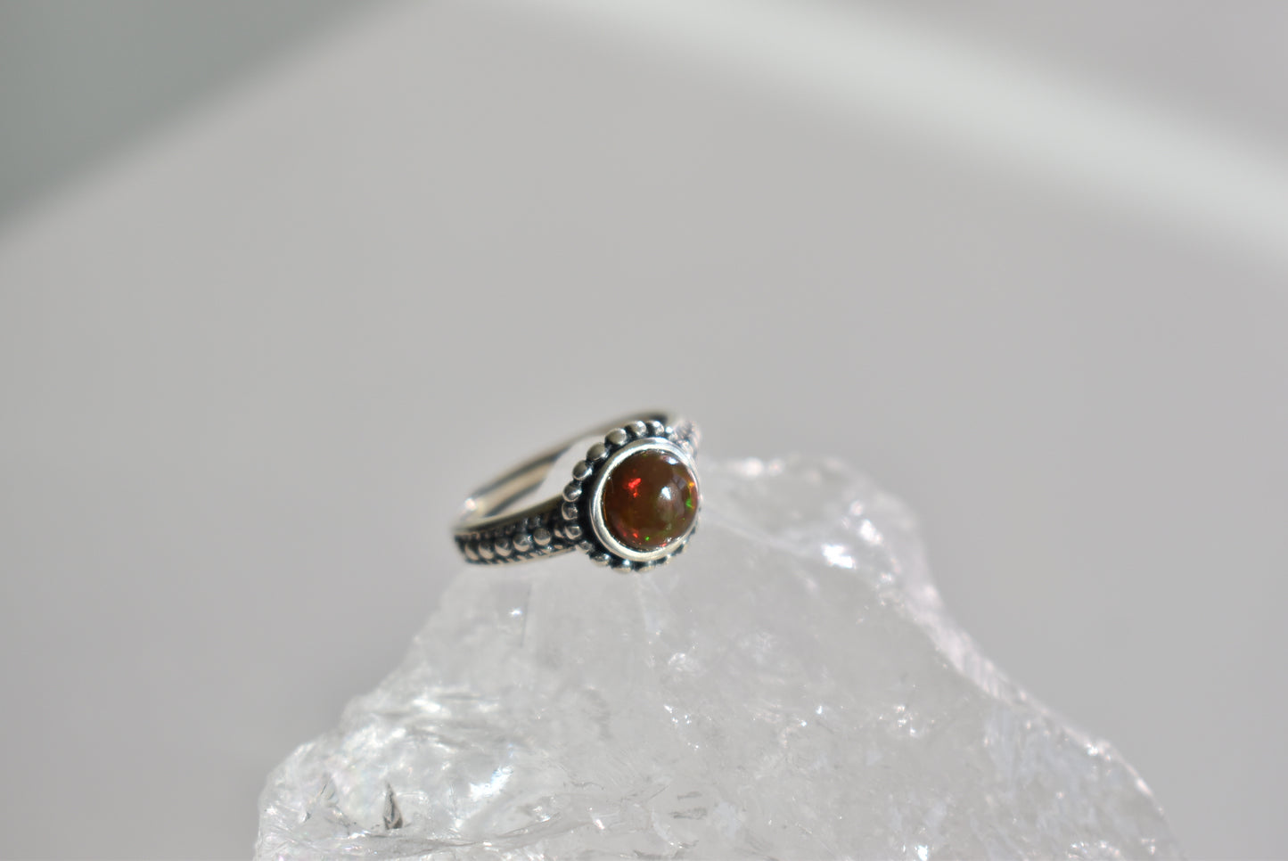 Fire Opal Sterling Silver Ring Adjustable