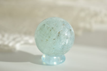 Aquamarine with Black Hematite Sphere  3.5cm