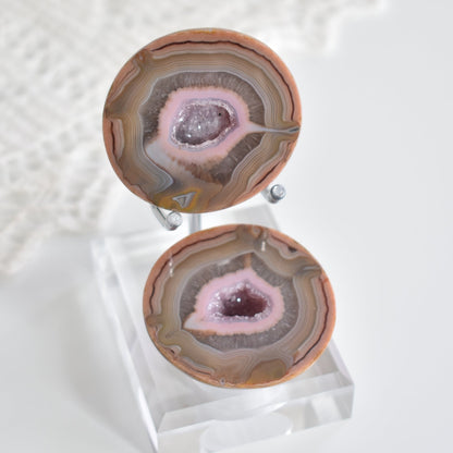 Large Pink Zhanguo Agate Geodes with Customised stand #2