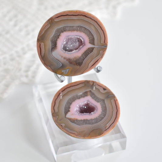 Large Pink Zhanguo Agate Geodes with Customised stand #2