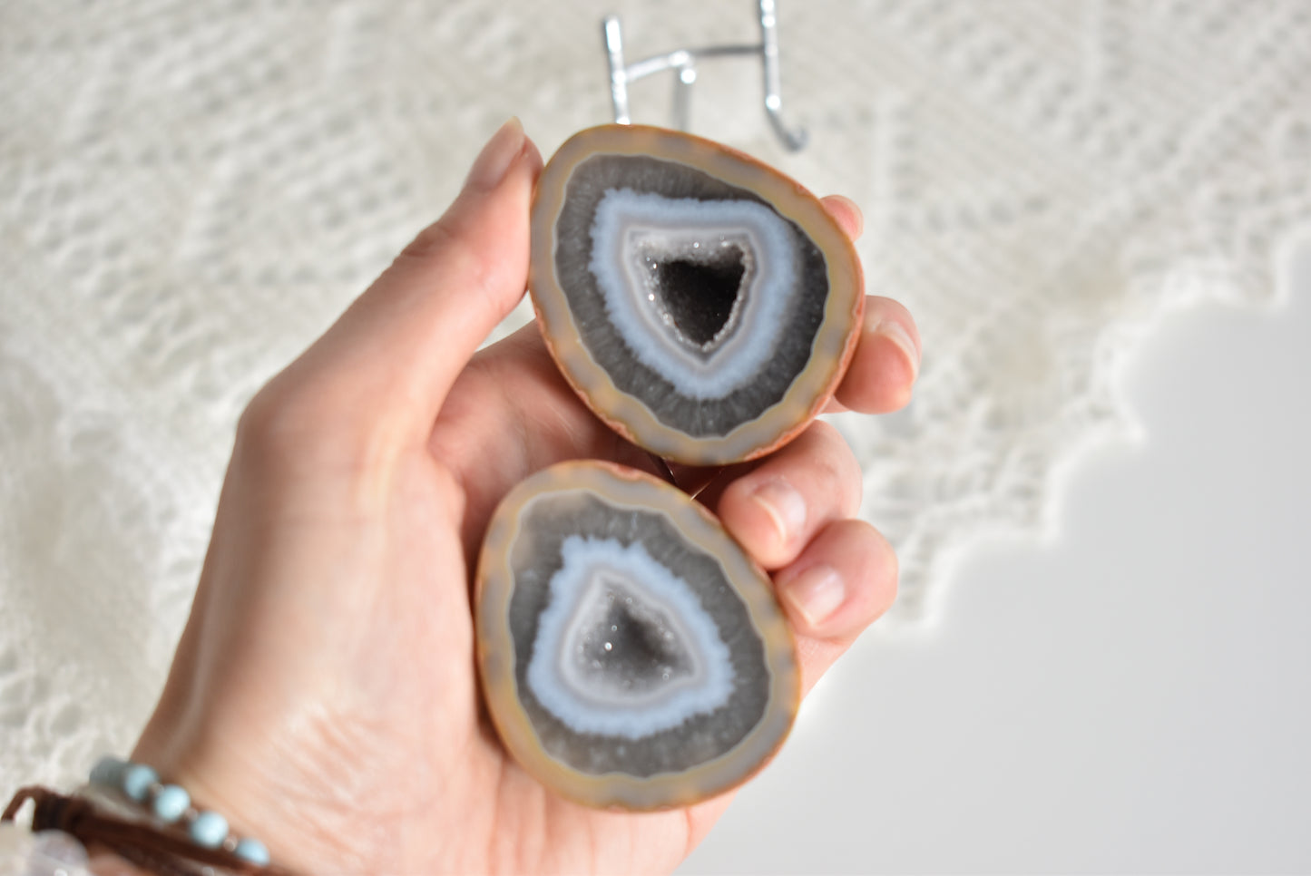 Large Blue Zhanguo Agate Geodes with Customised stand #1