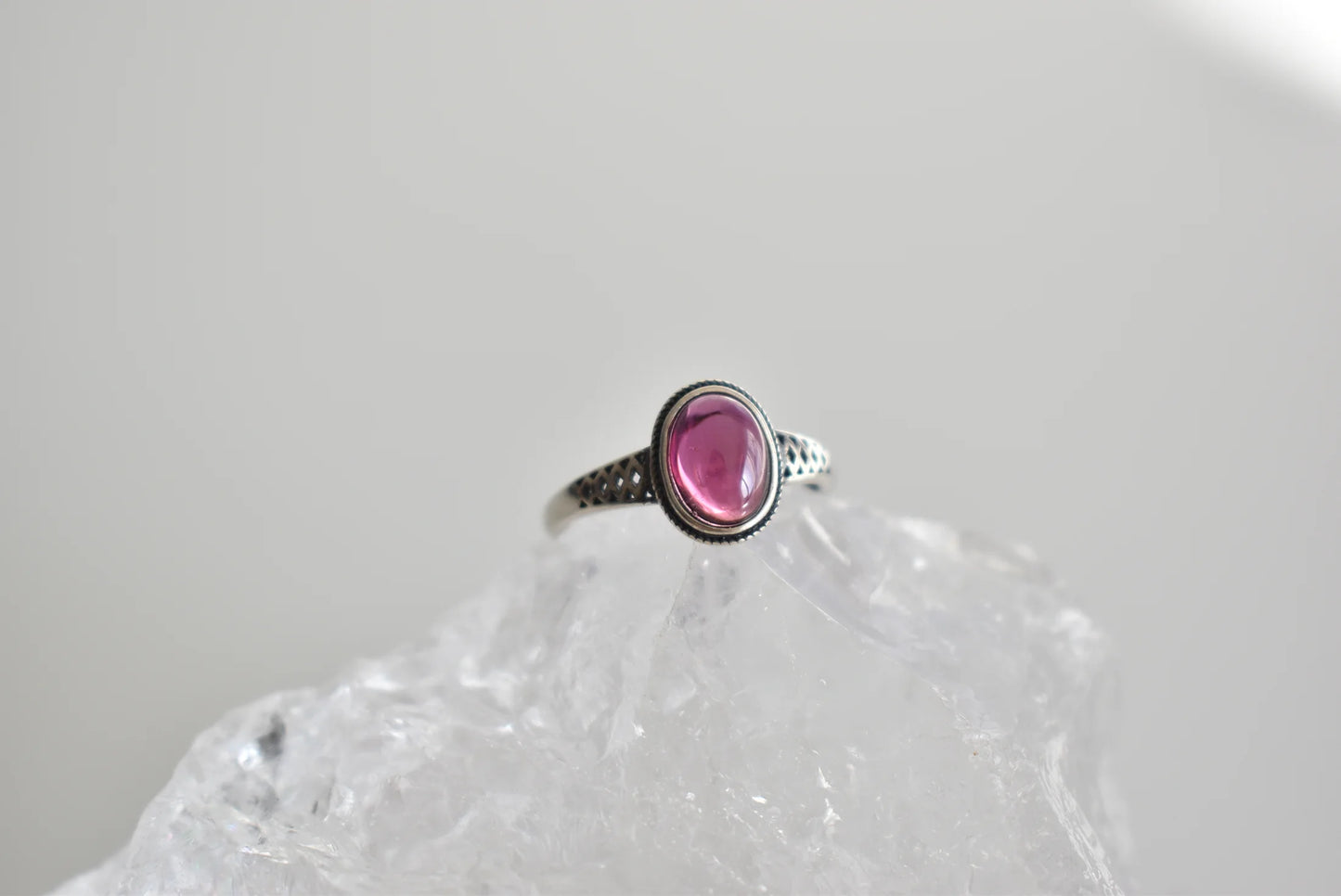 Garnet Sterling Sliver Ring Adjustable