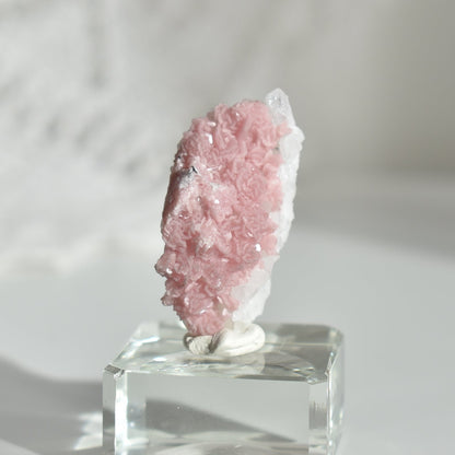Rhodochrosite on Quartz (with pyrite) Specimen