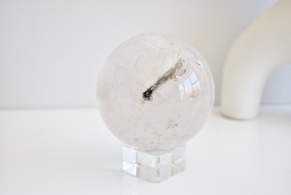 Large Clear Quartz Sphere with Black Tourmaline in Quartz 1.1kg