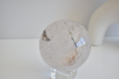 Large Clear Quartz Sphere with Black Tourmaline in Quartz 1.1kg