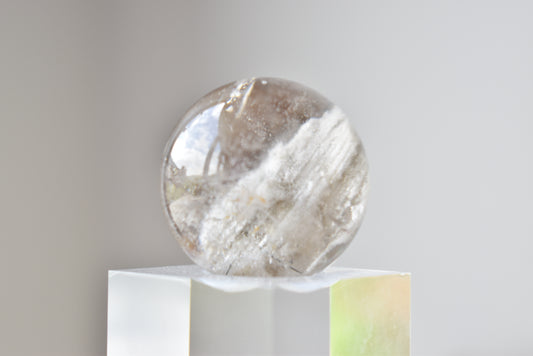 Rare HG White Lodolite with Black Tourmaline sphere 40mm (video)
