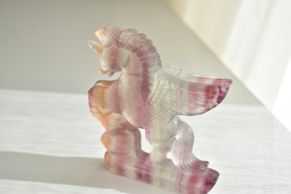 Hand Carved Candy Fluorite Unicorn Carving