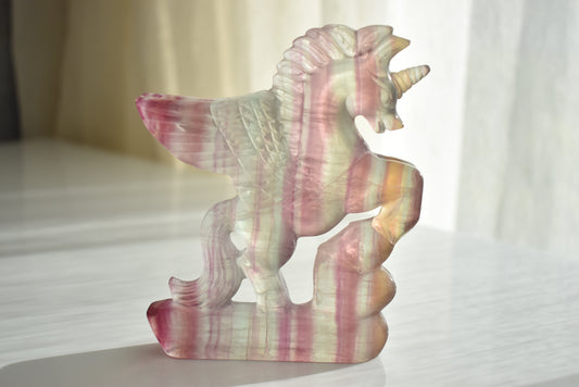 Hand Carved Candy Fluorite Unicorn Carving