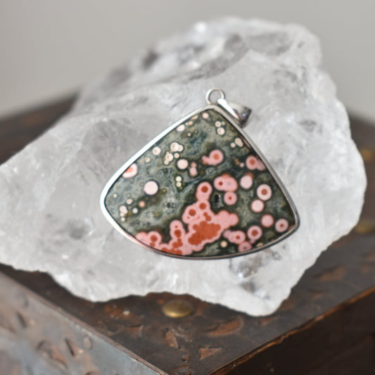 Orbicular Ocean Jasper  Sterling Sliver Pendant