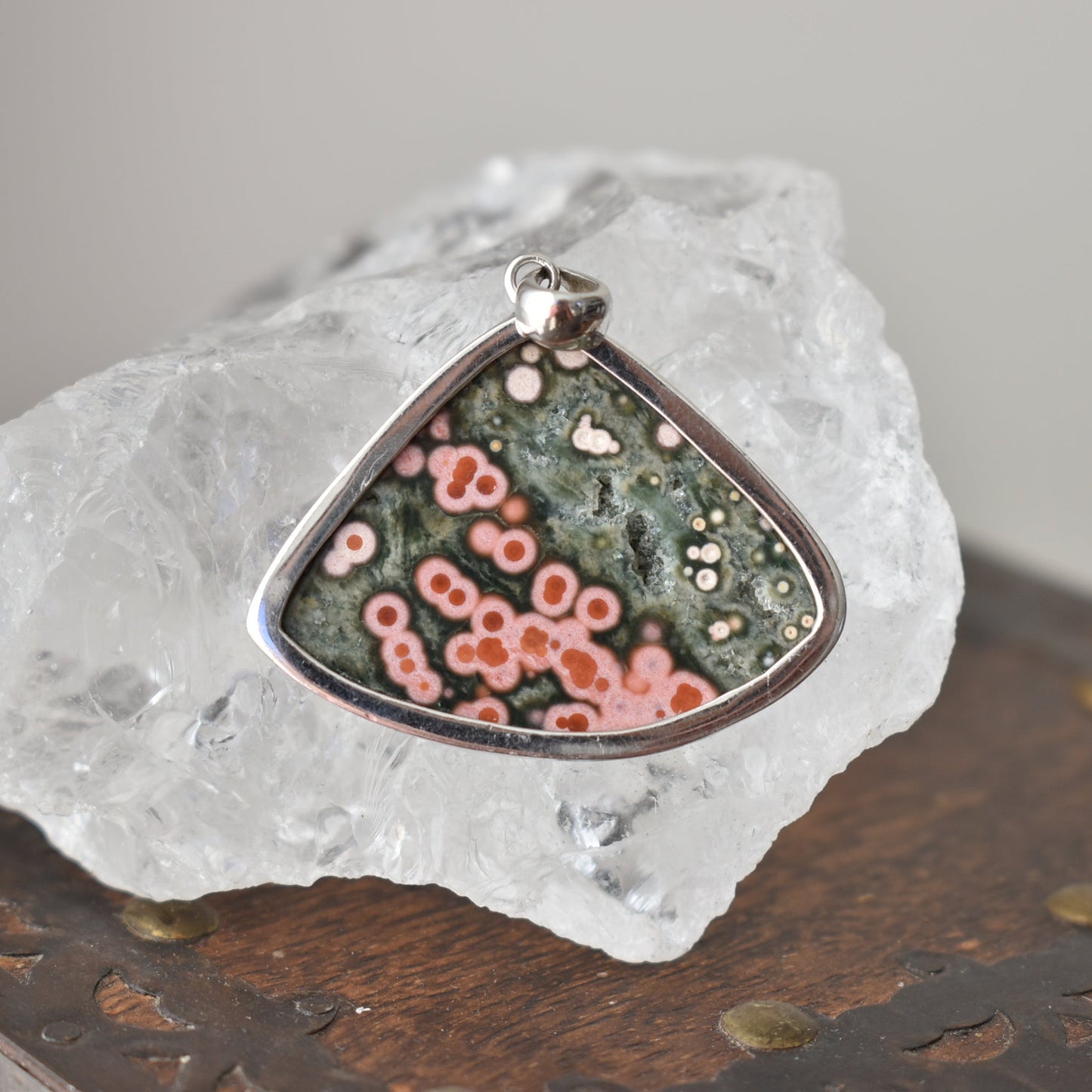Orbicular Ocean Jasper  Sterling Sliver Pendant
