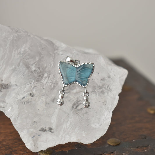 Aquamarine Butterfly Sterling Sliver Pendant