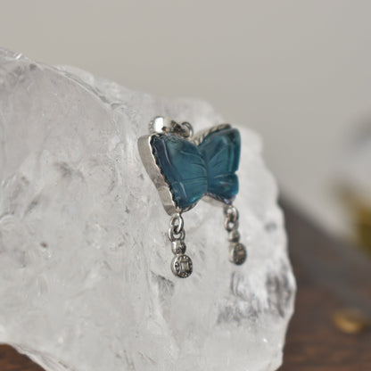 Aquamarine Butterfly Sterling Sliver Pendant