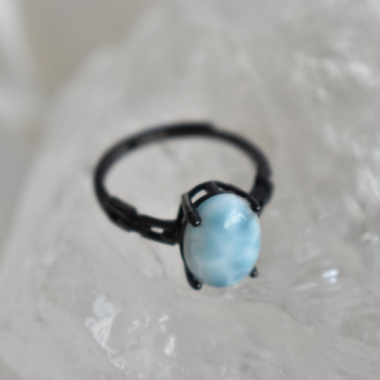 Larimar Sterling Sliver Ring Adjustable (video)