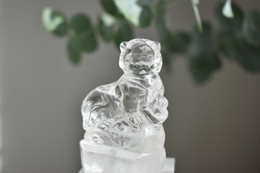 Hand Carved Clear Quartz Tiger High Grade