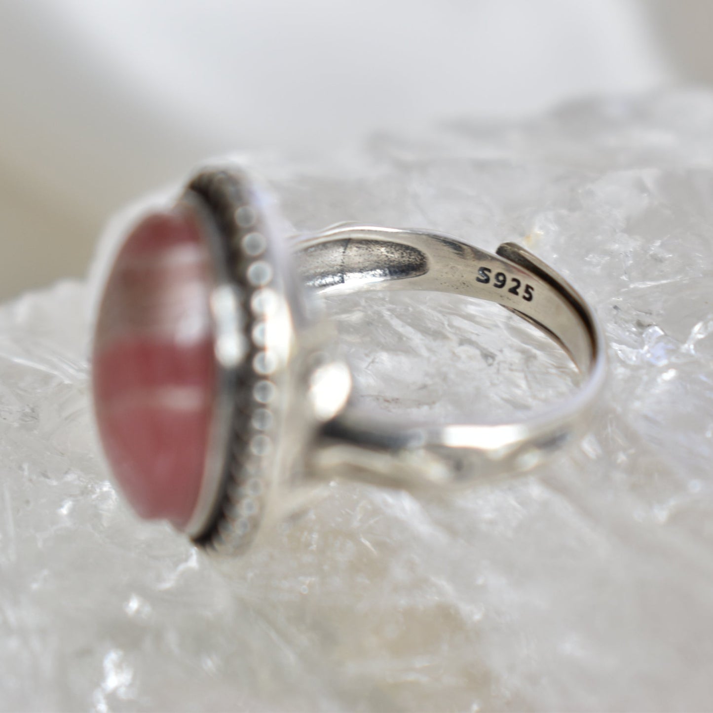 Rhodochrosite Sterling Sliver Ring -  Adjustable (video)
