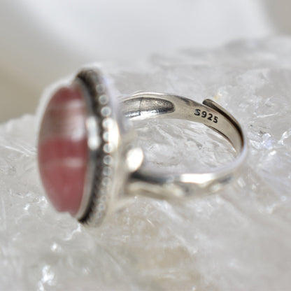 Rhodochrosite Sterling Sliver Ring -  Adjustable (video)