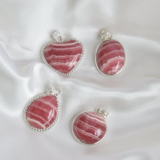 HG Rhodochrosite Sterling Sliver Pendant (Video)