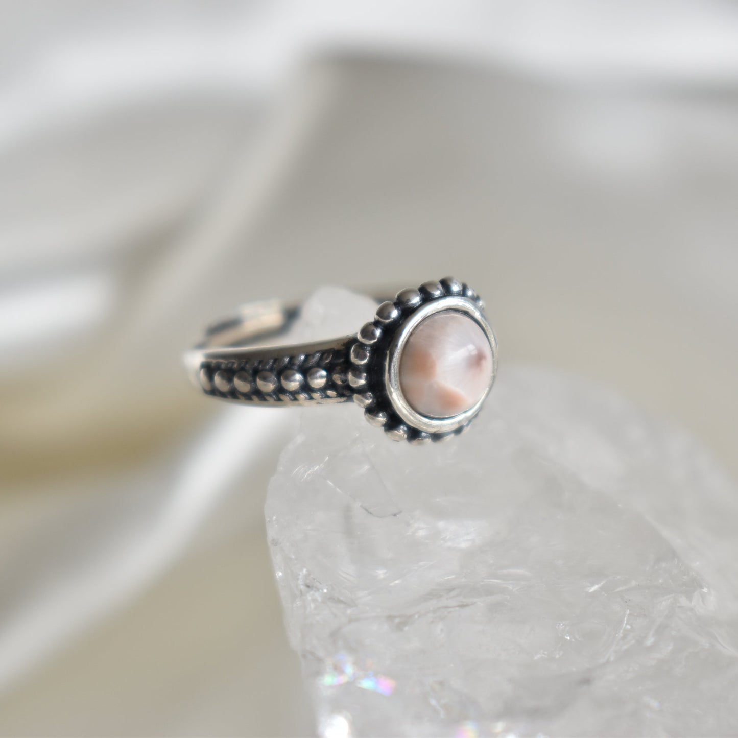 Pink Larimar Sterling Sliver Ring Adjustable #1