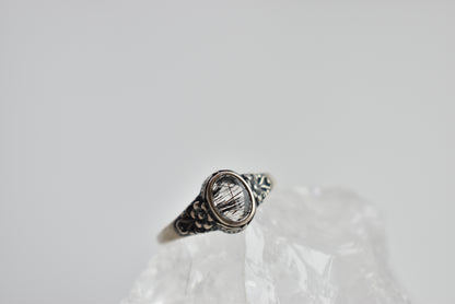 Black Tourmaline Quartz Sterling Silver Ring Adjustable