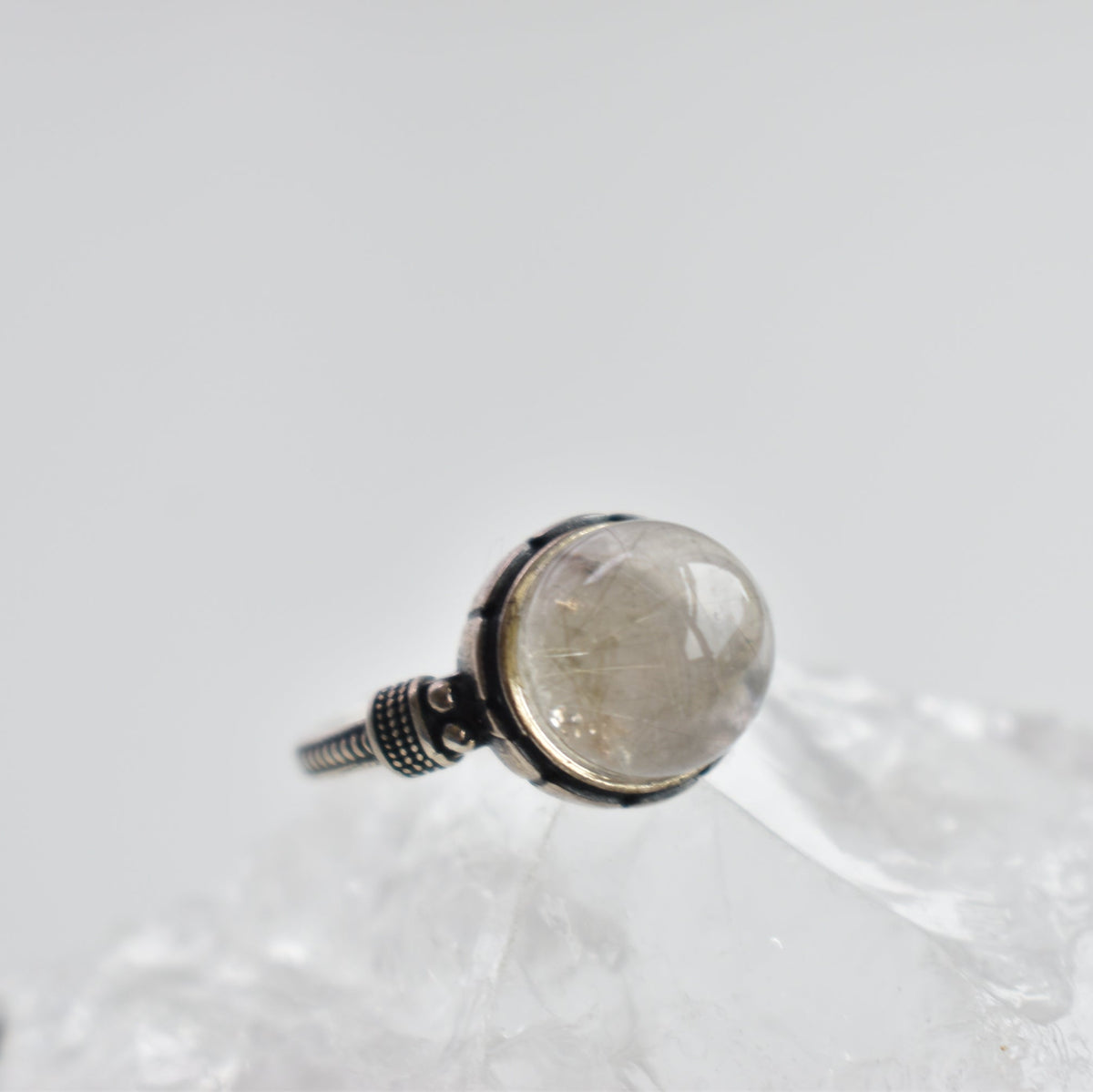 Rutile Lodolite Sterling Silver Ring Adjustable
