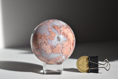 Cotton Candy Pink Agate Sphere with Druzy #2