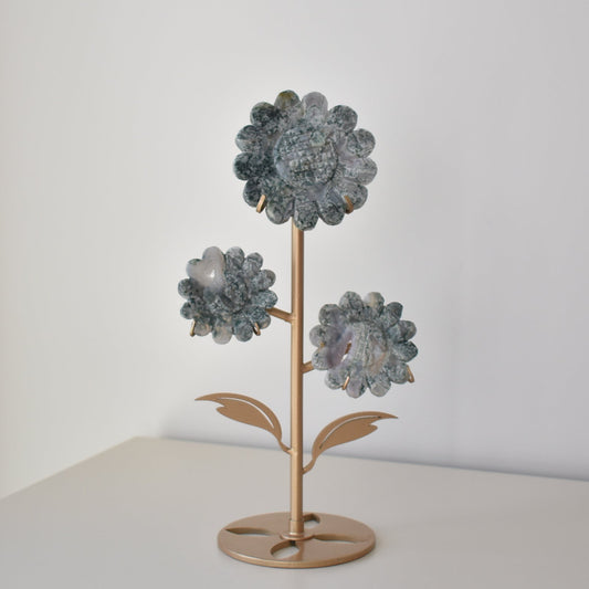 Moss Agate Sunflower Carving