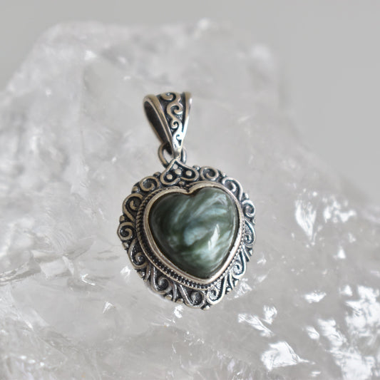 Heart Seraphinite Sterling Silver Pendant