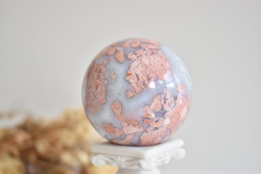 Cotton Candy Pink Agate Sphere with Druzy #2