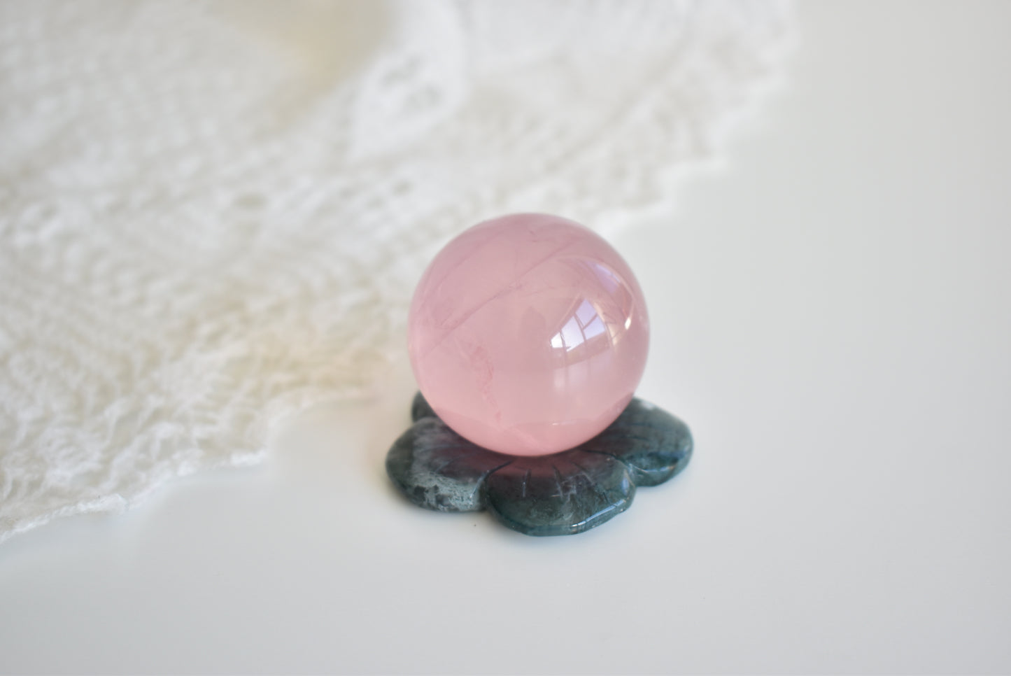 Moss Agate Flower (Sphere Stand)