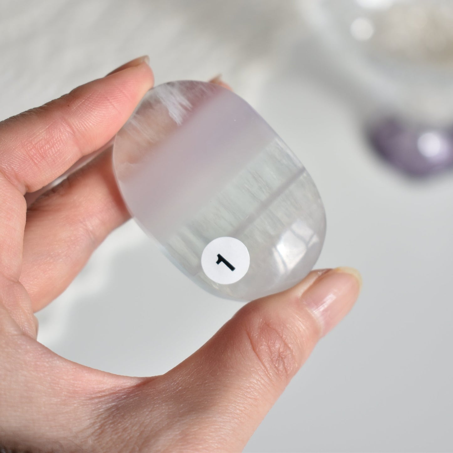 Feather Lavender Fluorite Palm Stone