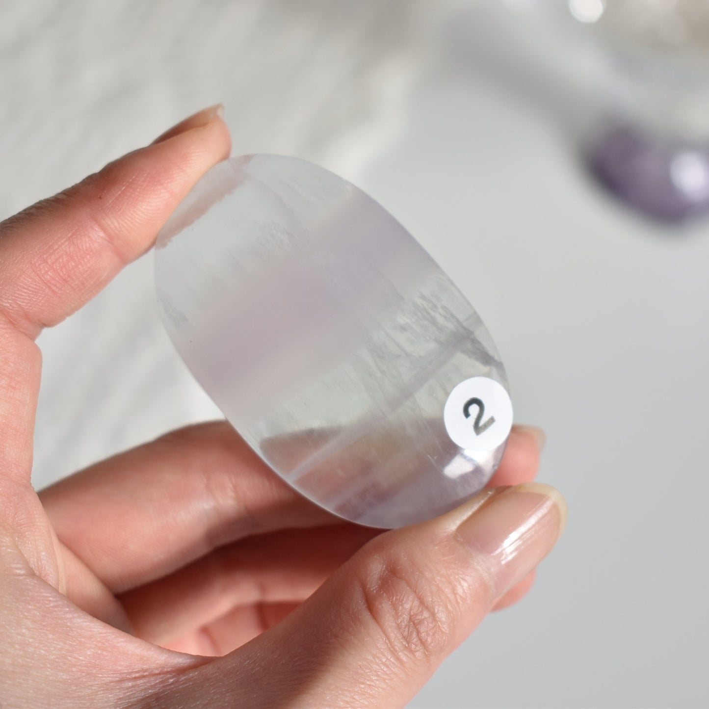 Feather Lavender Fluorite Palm Stone