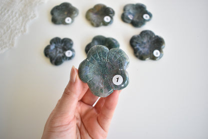 Moss Agate Flower (Sphere Stand)