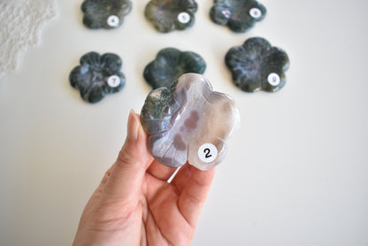 Moss Agate Flower (Sphere Stand)
