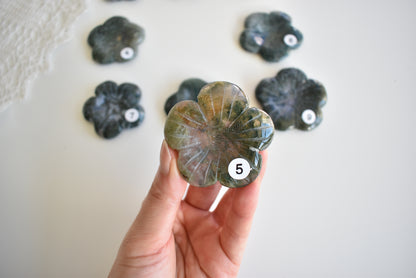 Moss Agate Flower (Sphere Stand)