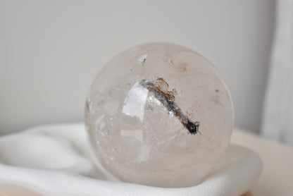 Large Clear Quartz Sphere with Black Tourmaline in Quartz 1.1kg