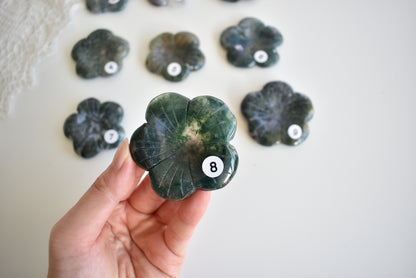 Moss Agate Flower (Sphere Stand)