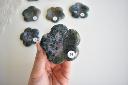 Moss Agate Flower (Sphere Stand)