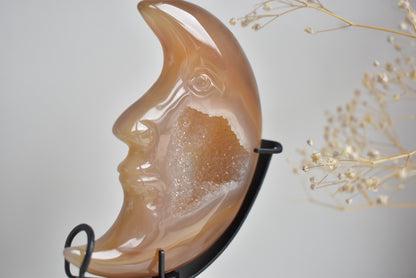 Agate Druzy Moon With Stand